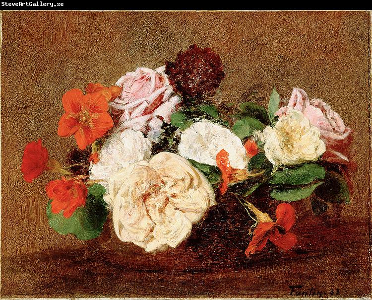 Henri Fantin-Latour Roses and Nasturtiums in a Vase